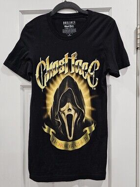 BoxLunch Ghost Face Horror Club Graphic T-Shirt Black Gold Men XS / Women S NWOT